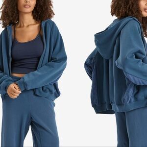 SKIMS Blue French Terry Relaxed Loose Fit Zip Up Hoodie